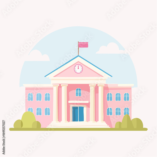 University building flat vector, symbolizing higher education and learning.