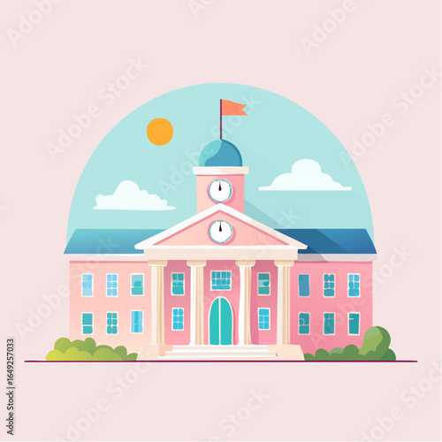 University building flat vector, symbolizing higher education and learning.