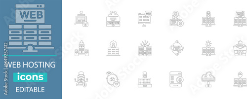 WEB HOSTING best Vector Line Icons. Containing web, hosting, server, cloud, data, storage, network, domain, bandwidth, database and more. Solid Vector Line Icons collection.