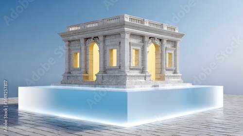 Futuristic Stone Building with Neon Lit Base
