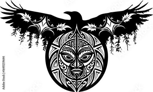 Vektor Design Element Rabe und Gesicht in abstrakter Künstlerischer Darstellung - Kultur und Glaube