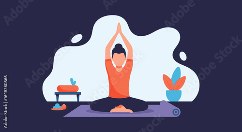 Person practicing yoga and meditation in a serene home setting, promoting wellness, mental peace, and a balanced lifestyle.