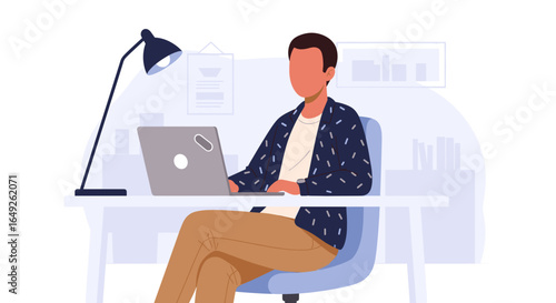 Focused person working remotely on a laptop at a desk, ideal for concepts like productivity, online education, or modern business communication.