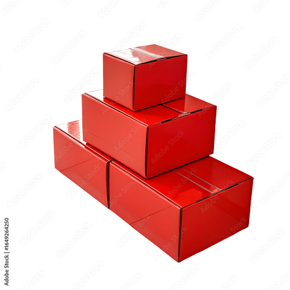 Obraz premium three glossy red cardboard delivery boxes