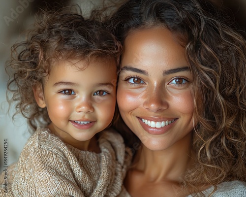 Close-up of a loving mother and daughter, smiling warmly