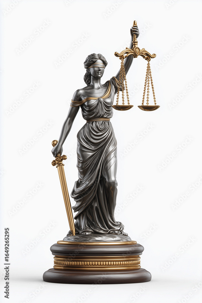 Obraz premium Lady Justice statue holding scales and sword, symbol of law and fairness 