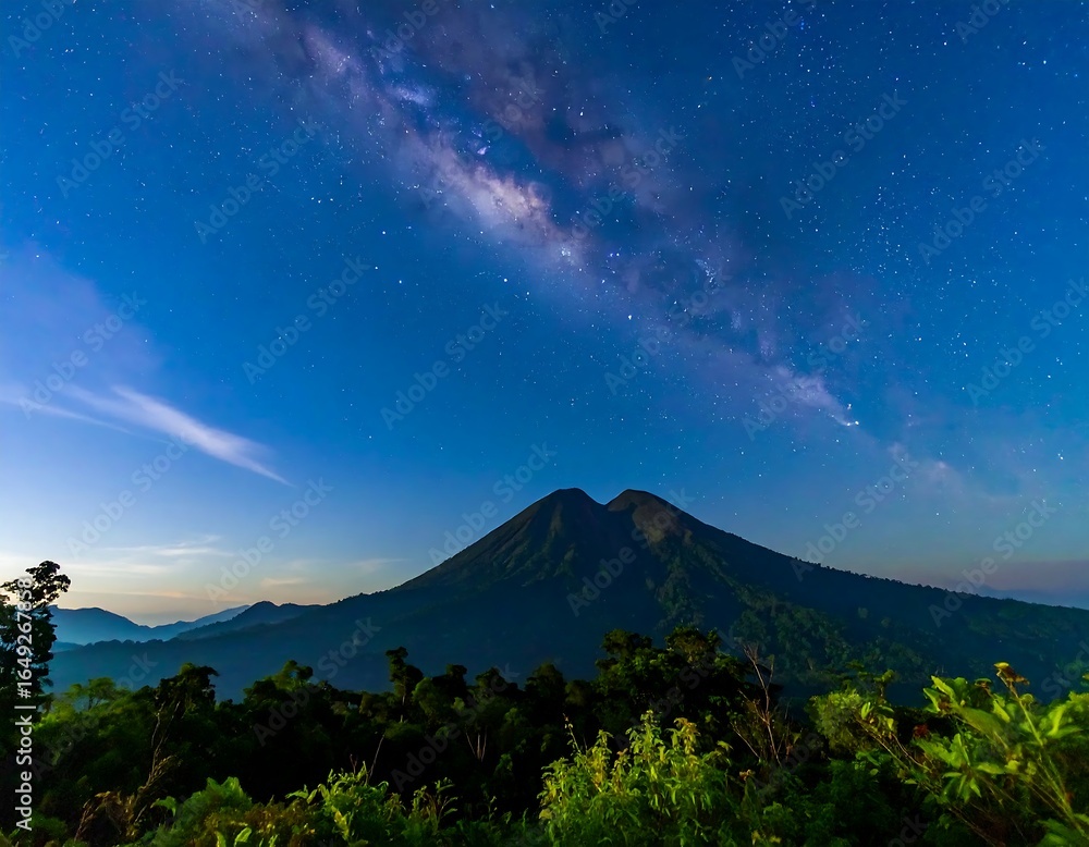 Fototapeta premium Night sky panorama over a volcano