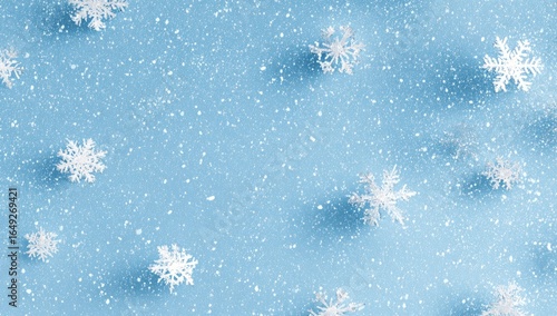 Wintery scene with snowflakes on a light blue background