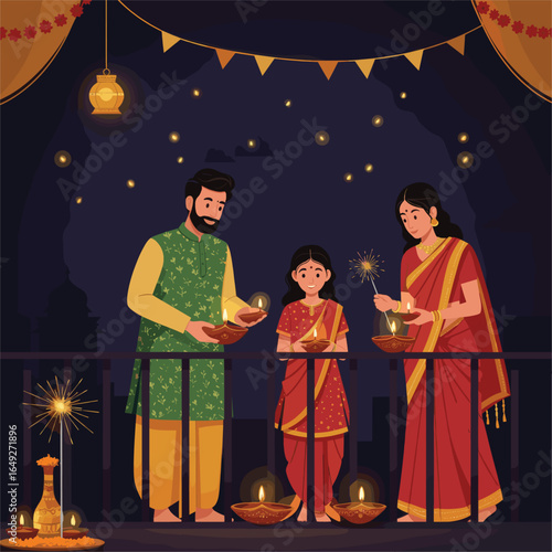 portrays a family celebrating Diwali, the Festival of Lights