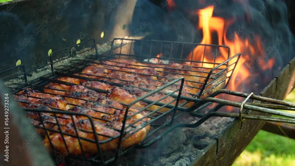 Chicken fried on a barbecue grill on a grill Chicken fried on a barbecue grill on a grill