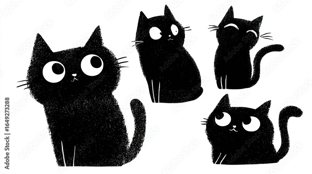 Fototapeta premium Four black cats in various poses (1)