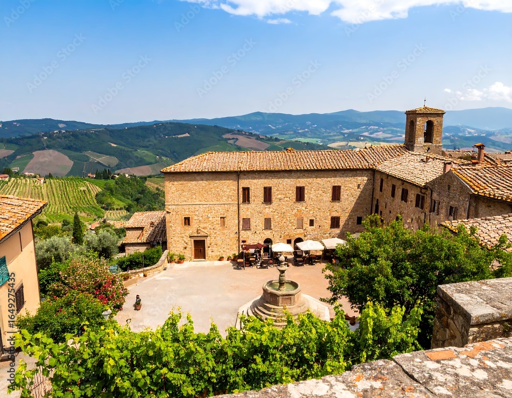 Obraz premium High-angle view of a charming Italian town square
