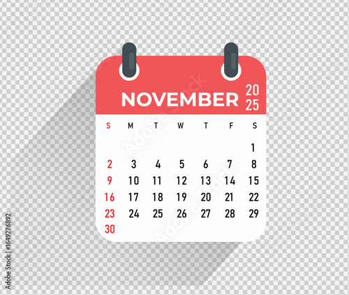 November Calendar Month vector illustration 2025