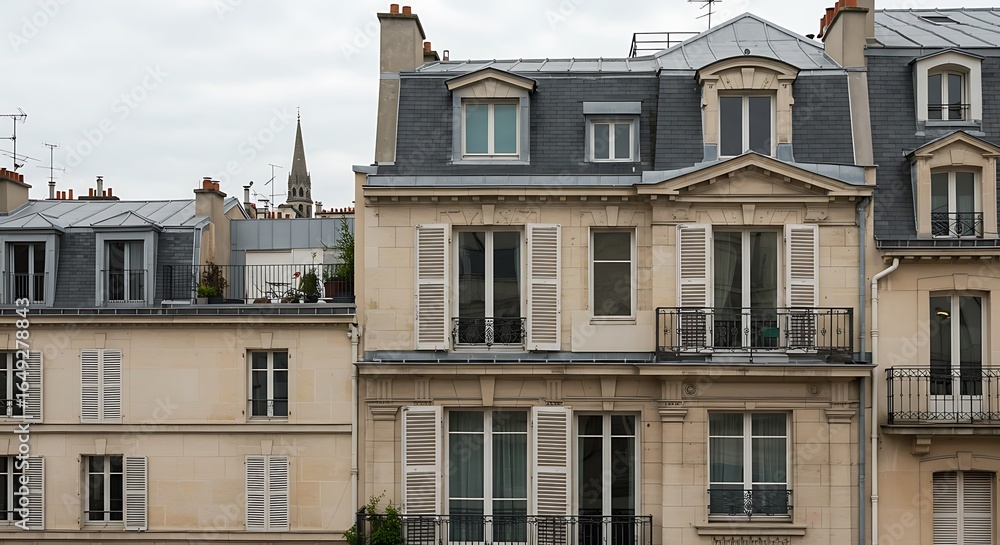 Fototapeta premium Luxury France home exterior enhanced by compact city residence with innovative space utilization