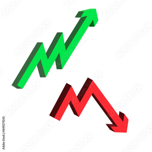 3D Vector Graph with Up and Down Elements, Business Growth and Decline Concept