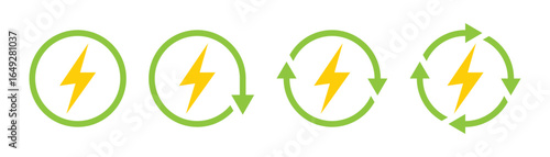 Energy vector icon with arrow. Recycling and renewable energy reduction sign on a white background. Vector Illustration