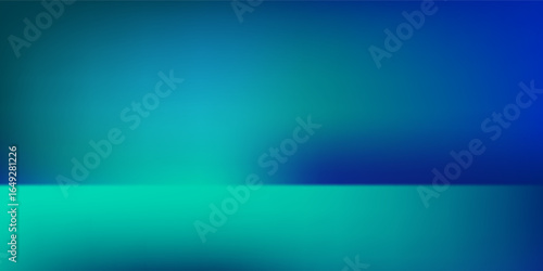 Modern blue-green gradient studio room, abstract background pattern, walls and floor reflect neon lights, dark tones simple abstract