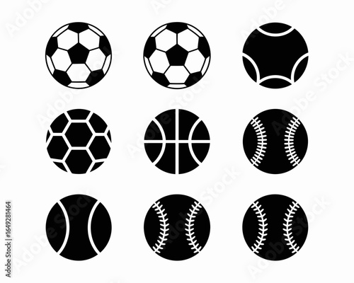 Collection of sports balls icons silhouette isolated on white background
