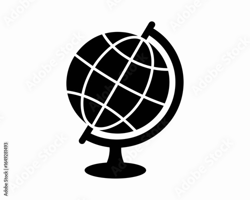 Black silhouette of a globe on a stand isolated on white background