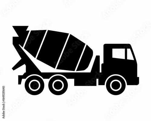 Black silhouette of a concrete mixer truck isolated on white background