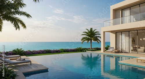 Picturesque Dubai home exterior with seaside retreat featuring panoramic oceanfront views