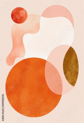 Bohemian Abstract Art with Watercolor Spheres and Soft Earthy Hues