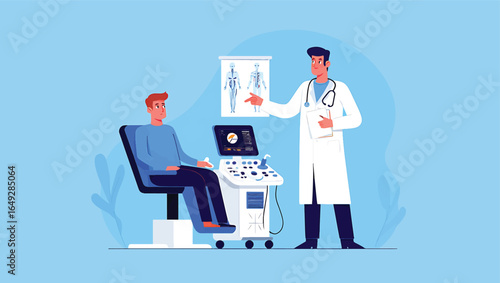 Medical Ultrasound Examination Doctor Explaining Scan Results to Patient