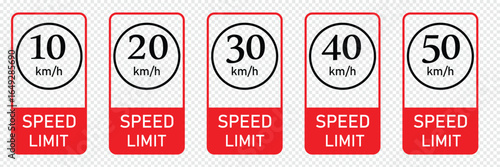 Speed limit 5 to 200km round road traffic icon sign flat style design vector illustration set isolated on white background. Circle standard road sign with number km/h in eps 10.Vector background .
