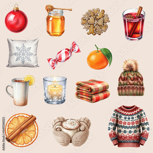 Cozy Winter Holiday Hand-Drawn Clipart Set