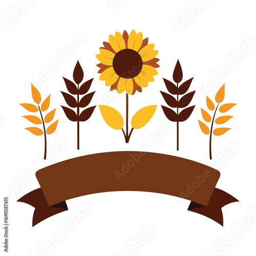 Rustic banner design featuring wheat stalks and sunflowers perfect for agricultural promotions and country themed events