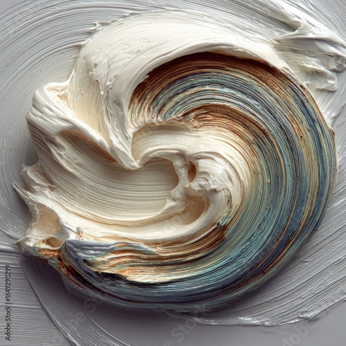 Abstract swirl of creamy ivory and teal paint