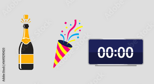 Vector illustration of colorful fireworks and bomb icon in cartoon style