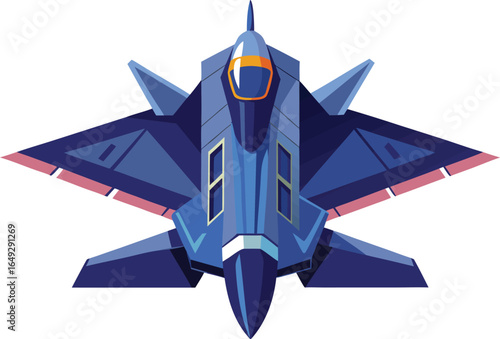 Top-down view of a sleek blue fighter jet ready for high-speed flight