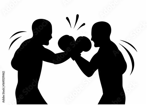 Silhouette of two boxers exchanging punches in a boxing match with visible impact sparks and energy lines