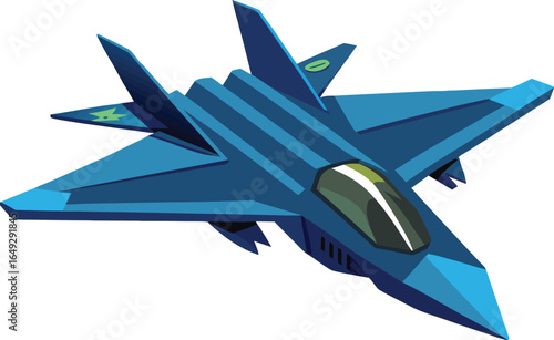 Top-down view of a sleek blue fighter jet ready for high-speed flight