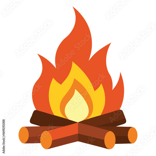Warm and inviting illustration of stacked wooden logs with a vibrant bonfire glowing brightly perfect for outdoor themes