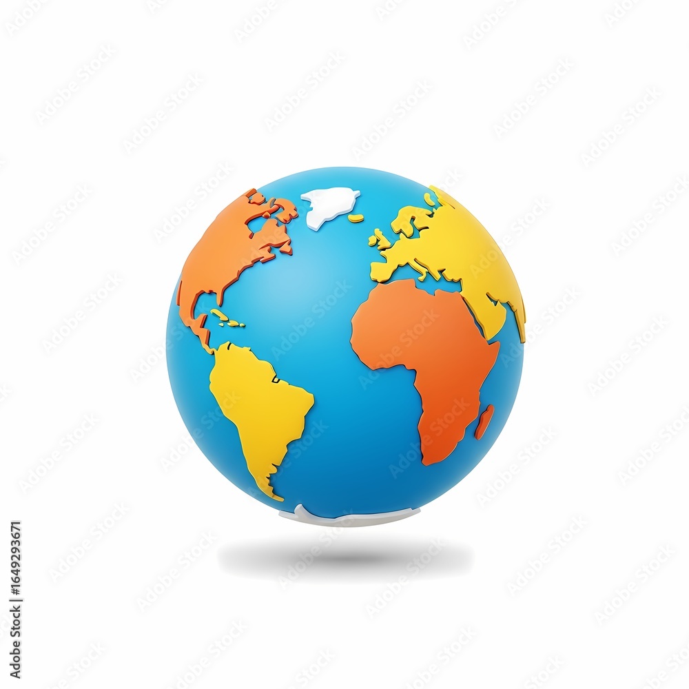 Fototapeta premium 3D rendering of the Earth globe with continents and oceans on a white background.