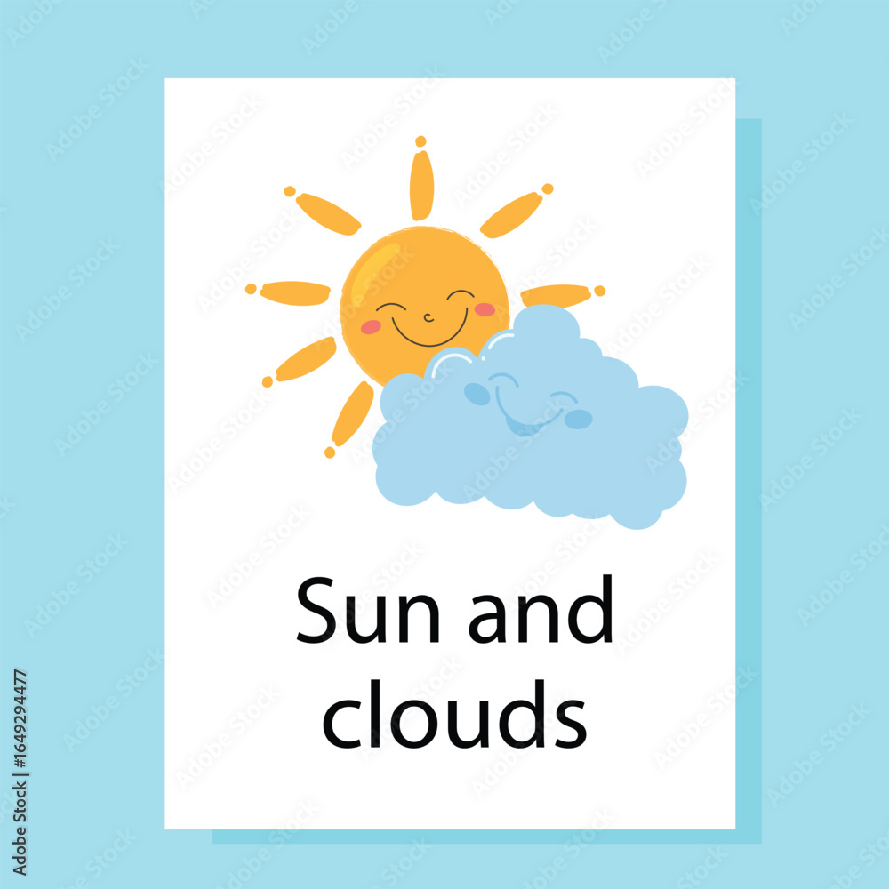 Naklejka premium Sun and Clouds – Flat Vector Weather Illustration