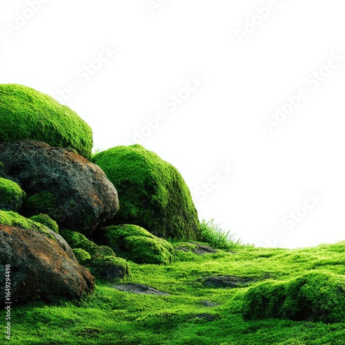 Moss-covered rocks, lush green