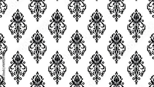Black damask pattern on white background vector