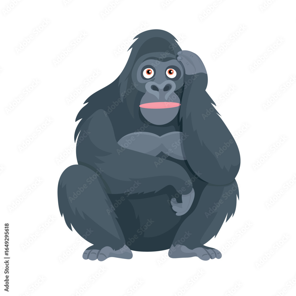 Naklejka premium Cute Gorilla Ape. Flat vector clipart, illustration with isolated background.