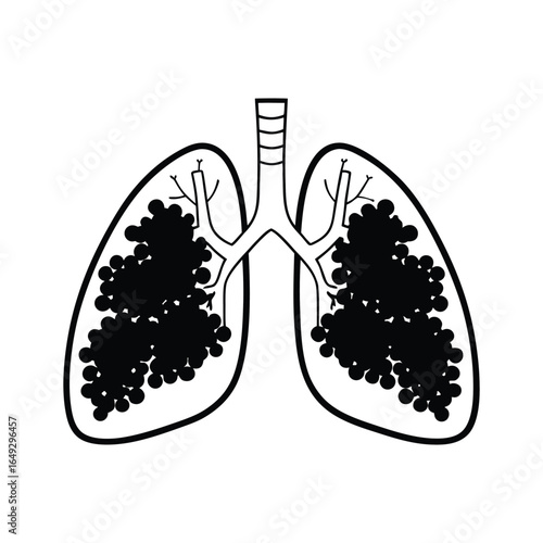 Human lungs filled with black circular clusters illustration