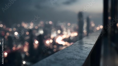 Panoramic view from a luxury hotel penthouse overlooking a glittering city skyline at night