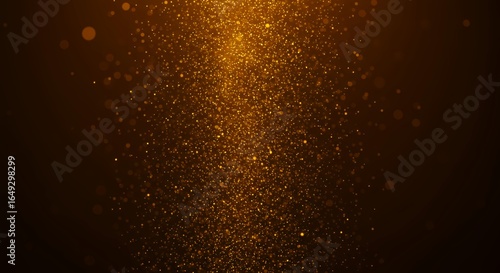 Golden bronze bokeh particles flowing diagonally across dark background creating luxury abstract texture for premium design or celebration concept