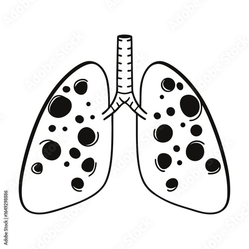 Lungs with Black Spots Outline Illustration respiratory system