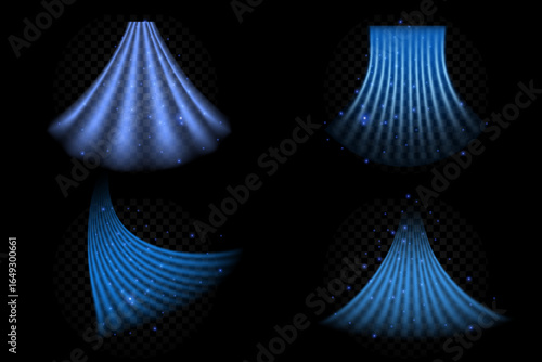 Set of cold airflow streams with arrow on white background. Illustration for air conditioning and heating systems.