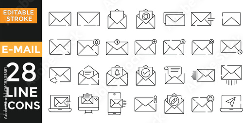 Mail and Email Line Icon Set. Outline web icons. Pixel perfect. suitable for apps and websites Ui designs. Postal Letter, Mailbox, Email, Post Office, Envelope, Messaging. Editable strokes. vector ill