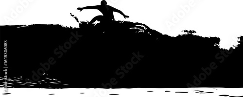 Dynamic Surfer Silhouette Riding a Powerful Wave Capturing the Essence of Extreme Water Sports