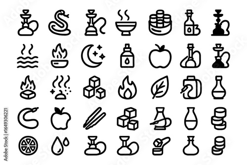 Minimalist line art icons of tea, aromatherapy, and wellness elements