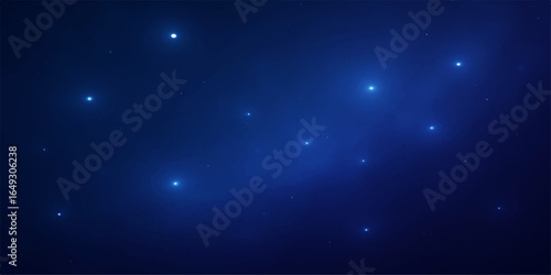 Abstract starry blue sky with glowing particles and deep space galaxy